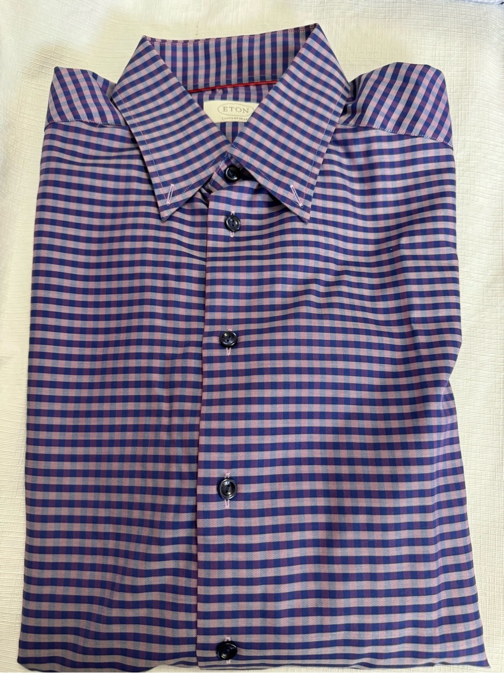 Eton Purple Striped Dress Shirt large